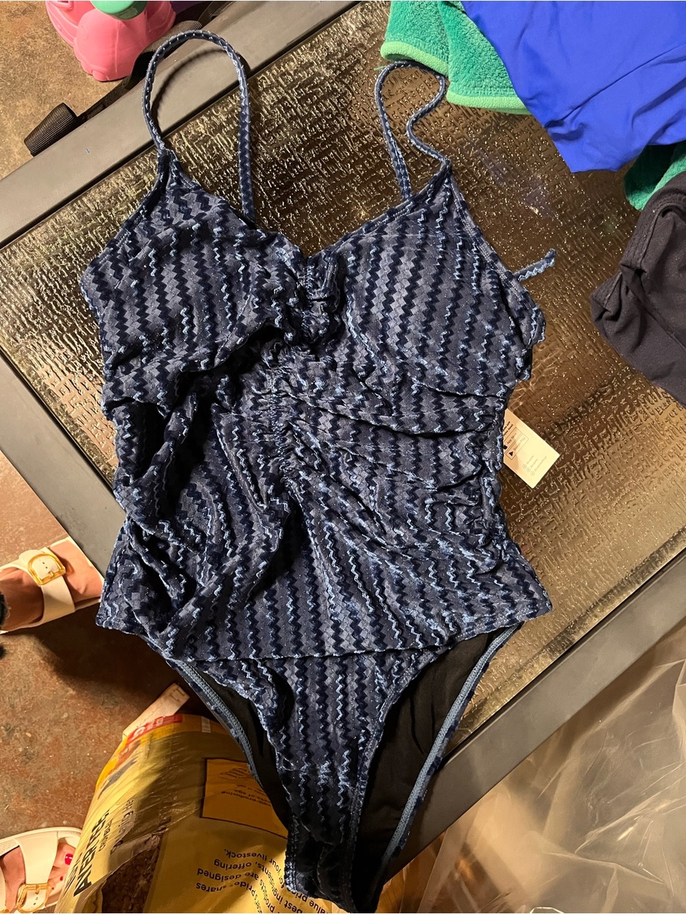 Cupshe Navy Chevron Textured One-Piece Swimsuit